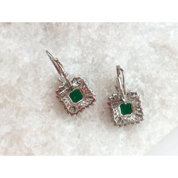 Art Deco Style Vintage Green CZ Sterling Silver Vintage Earrings - Picture 7 of 10